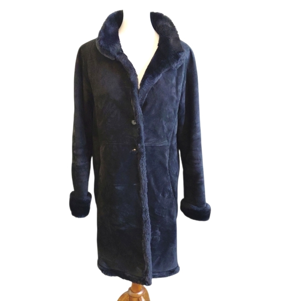 SEARLE Suede Fur Lined Black Coat Women's Medium Suede Jacket